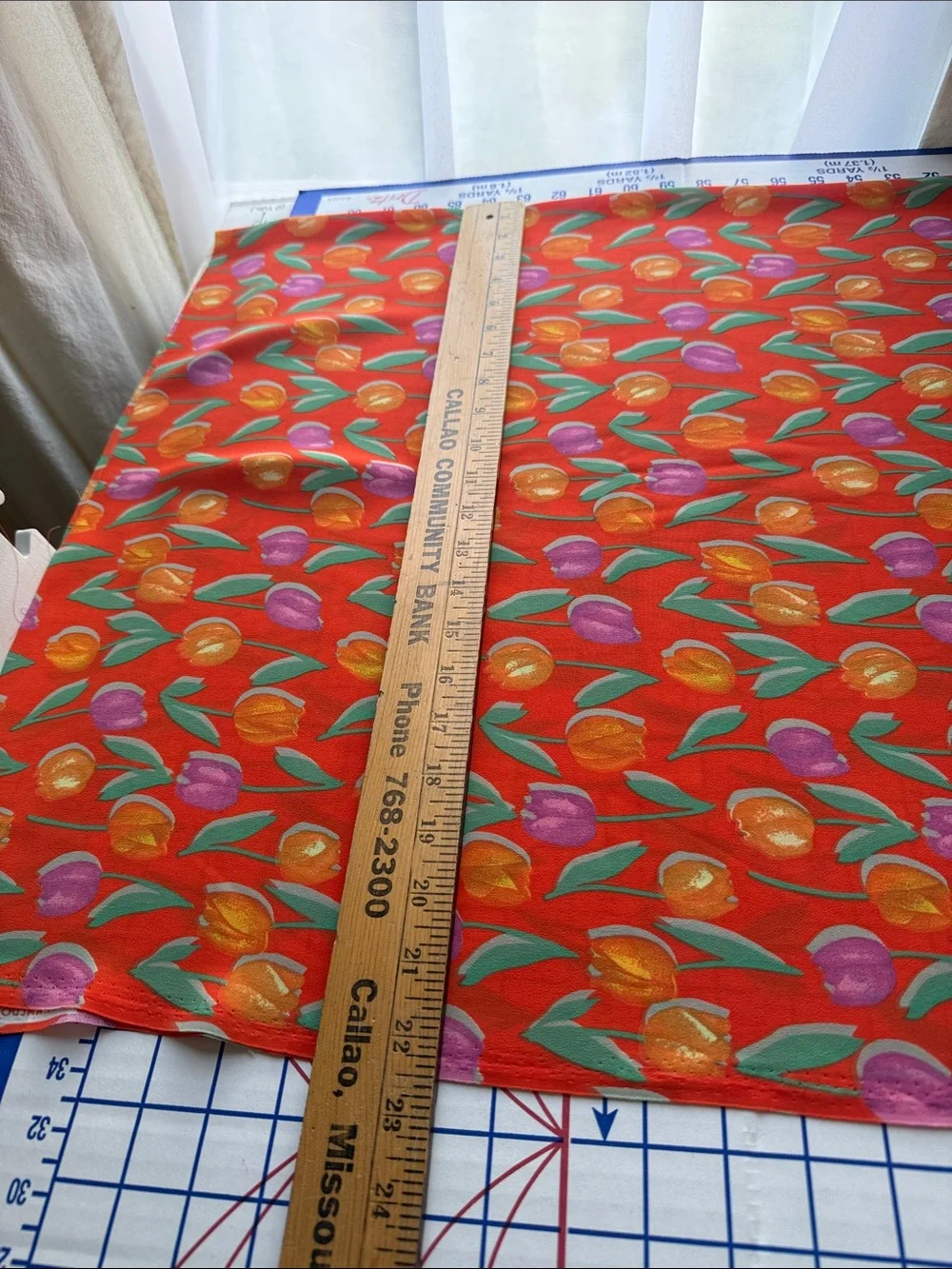 Vintage John Kaldor Fabric 3 Yds Tulip Floral Orange/Red Crepe Semi Sheer 44”